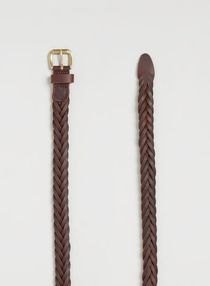 Topman Brown Leather Braid Plait Belt
