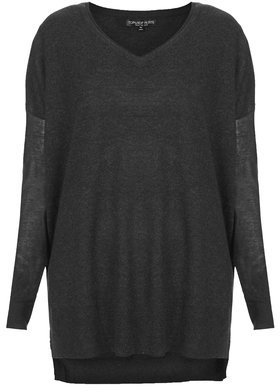 Topshop Womens PETITE Double Layer Sheer Solid Top - Charcoal