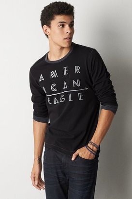 American Eagle Outfitters Black Signature Long Sleeve Graphic T-Shirt