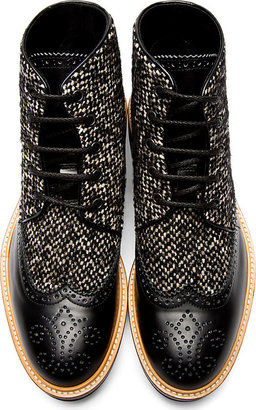 DSquared 1090 Dsquared2 Black Leather & Tweed Brogued Boots