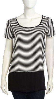 Max Studio Colorblocked Stripe Pattern Shirt, Black/Ivory