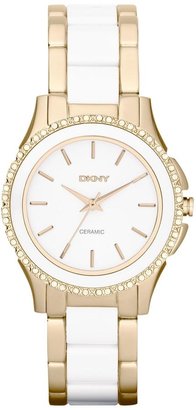 DKNY Ladies White and Gold Ceramic Watch