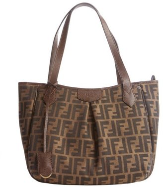 Fendi brown and black canvas leather trim zucca pattern shopping tote