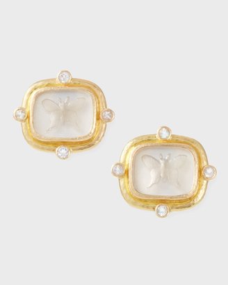 Elizabeth Locke Butterfly Intaglio Clip/Post Earrings, Crystal