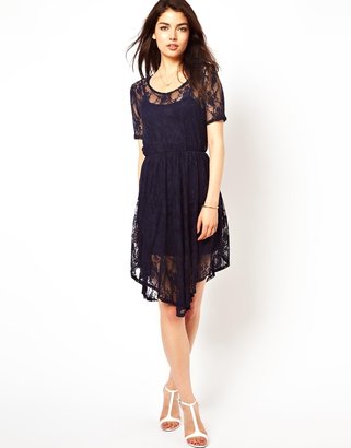 Rare Dress With Lace Insert - Blue