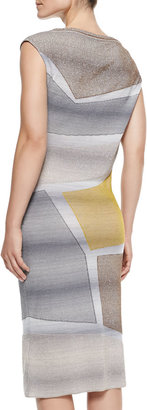 Missoni Cap-Sleeve Metallic Intarsia Dress, Gray/Yellow/Multi