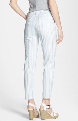 NYDJ 'Clarissa' Fitted Stretch Ankle Skinny Jeans (White/Blue Stripe)
