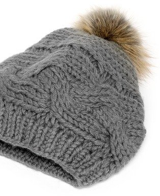 Nobrand Fox fur pompom wool knit beanie
