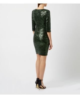 New Look Tall Dark Green 3/4 Sleeve Sequin Bodycon Dress