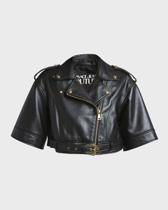 Versace Jeans Couture Short Sleeve Faux-Leather Moto Jacket
