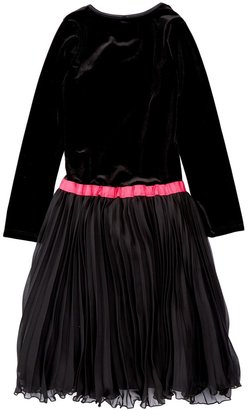 Mignone Long Sleeve Velour Pleat Skirt Tie Waist Dress (Big Girls)