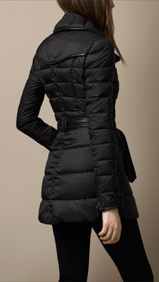Burberry Leather Trim Belted Puffer
