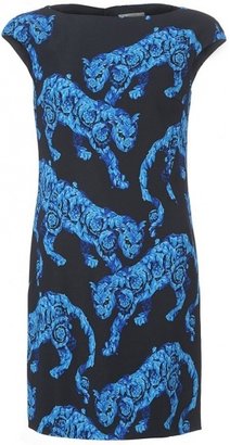 Versace Black & Blue Tiger Print Dress
