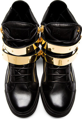 Giuseppe Zanotti Black & Gold Double-Buckle London Sneakers