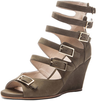 Chloé Calfskin Leather Belted Wedges in Military Green