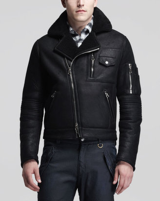Michael Bastian Shearling Moto Jacket, Black