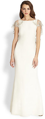 Notte by Marchesa 3135 Silk Embroidered Cape Gown