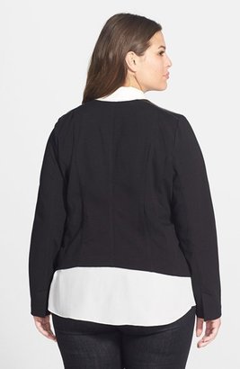Eileen Fisher Leather Trim Angled Front Ponte Jacket (Plus Size)