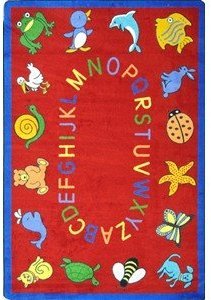 Joy Carpets 1449D-02 ABC Animals Red 7 ft.8 in. x 10 ft.9 in. 100 Pct. STAINMASTER Nylon Machine Tufted- Cut Pile Educational Rug
