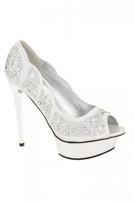 Quiz Silver Diamante Platform Peep Toe Shoes