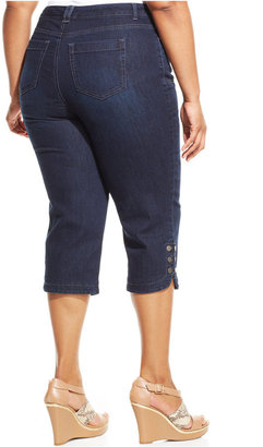 Style&Co. Style & Co. Plus Size Button-Cuff Capri Jeans, Dark Blue Wash