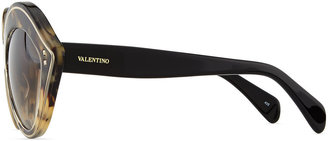 Valentino Chunky Metal-Edged Cat-Eye Sunglasses, Havana