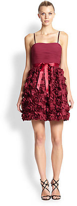 Aidan Mattox Ruched Rose-Applique Dress
