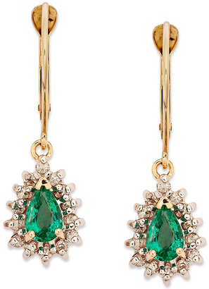 14k Gold Earrings, Emerald (3/4 ct. t.w.) and Diamond (1/4 ct. t.w.) Drop Earrings