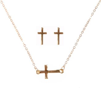 Johnny Loves Rosie Dainty gold cross necklace & earring set