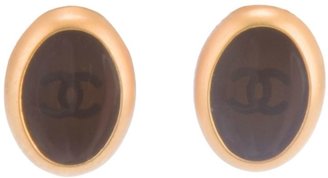 Chanel Vintage oval logo clip on earrings
