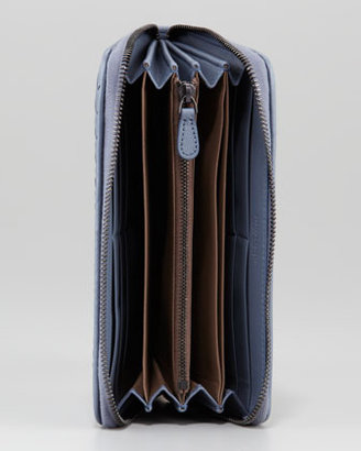 Bottega Veneta Woven Leather Continental Zip Wallet, Light Blue