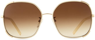 Chloé Nerine Oversized Sunglasses with Leather, Gold/Cream
