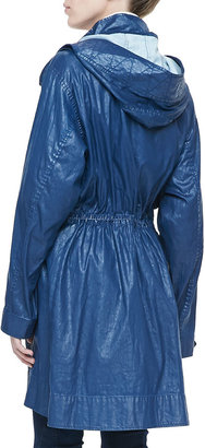 Donna Karan Coated Long Anorak Jacket with Hood