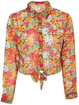 boohoo Sacha Floral Print Tie Front Shirt