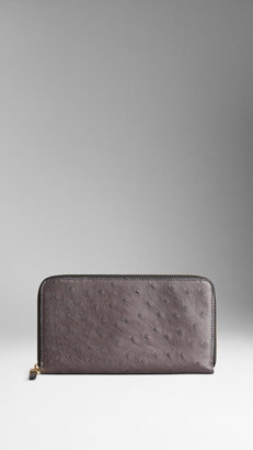 Burberry Ostrich Leather Ziparound Wallet
