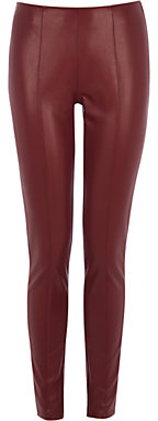 Warehouse Faux Leather Ankle Zip Leggings, Dark Red