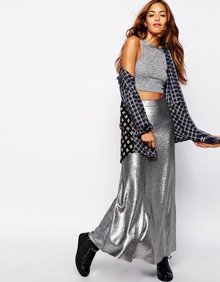 Native Rose Sequin Maxi Skirt with Fishtail - Silver
