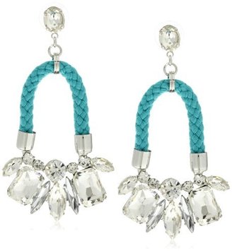 Noir Jaipur" Turquoise-Color and Silver Crystal Cord Oval Earrings