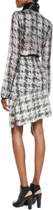 Reed Krakoff Grid Tweed Printed Asymmetric Skirt