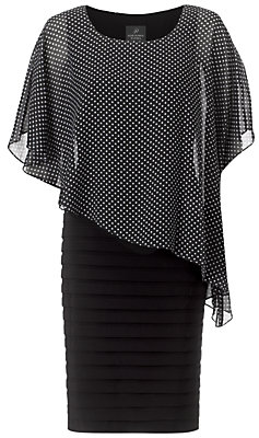 Adrianna Papell Dot Print Capelet Banded Dress, Black/Ivory