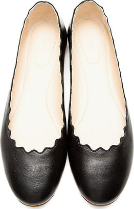 Chloé Black Leather Scalloped Ballerina Flats