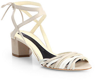 Narciso Rodriguez Lizard-Embossed Leather & Suede Tie-Up Sandals
