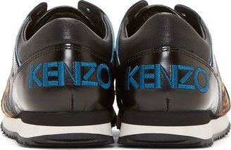 Kenzo Black Leather & Suede Tiger Print Sneakers