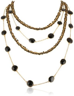 Devon Leigh Black Onyx Bezel and Black Bead Cluster Multi-Strand Necklace