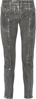 Balmain Pierre Metallic-coated mid-rise skinny jeans