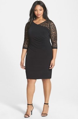 Calvin Klein Ruched Lace & Jersey Sheath Dress (Plus Size)