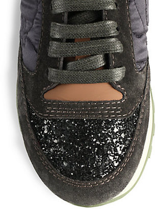 Brunello Cucinelli Mixed-Media Glitter Runner Sneakers