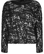 Rachel Zoe Black Two-Tone Sequined Holly Top