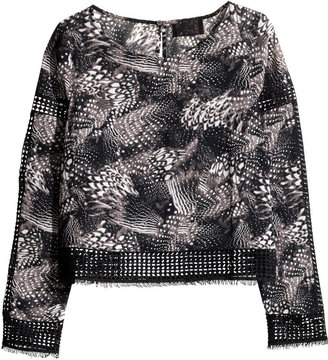 H&M Sheer Blouse - Black/patterned - Ladies