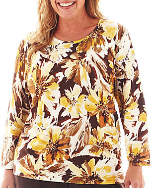 Alfred Dunner Social Circle 3/4-Sleeve Floral Splash Sweater - Plus